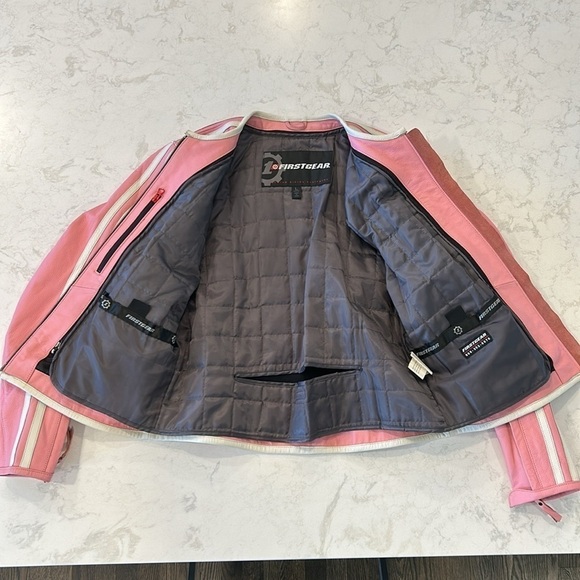 First Gear Women’s Motorcycle Riding Jacket Baby Pink White Pinstriped Mob Wife - Picture 7 of 16